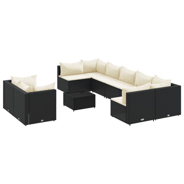 vidaXL 9 Piece Garden Sofa Set with Cushions Black Poly Rattan