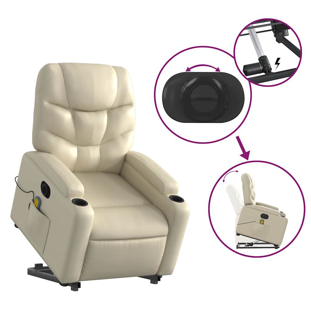 vidaXL Electric Stand up Massage Recliner Chair Cream Faux Leather