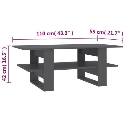 vidaXL Coffee Table Grey 110x55x42 cm Engineered Wood