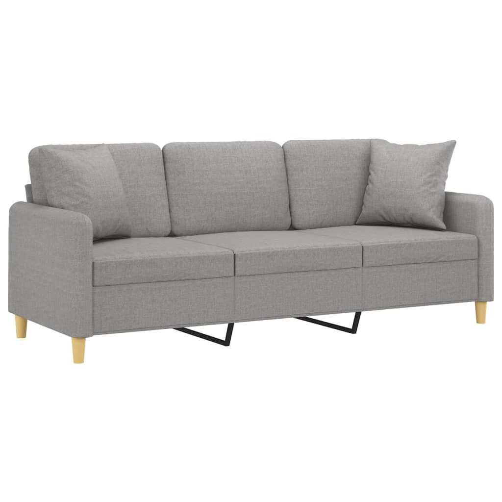 vidaXL 3-Seater Sofa with Pillows&Cushions Light Grey 180 cm Fabric