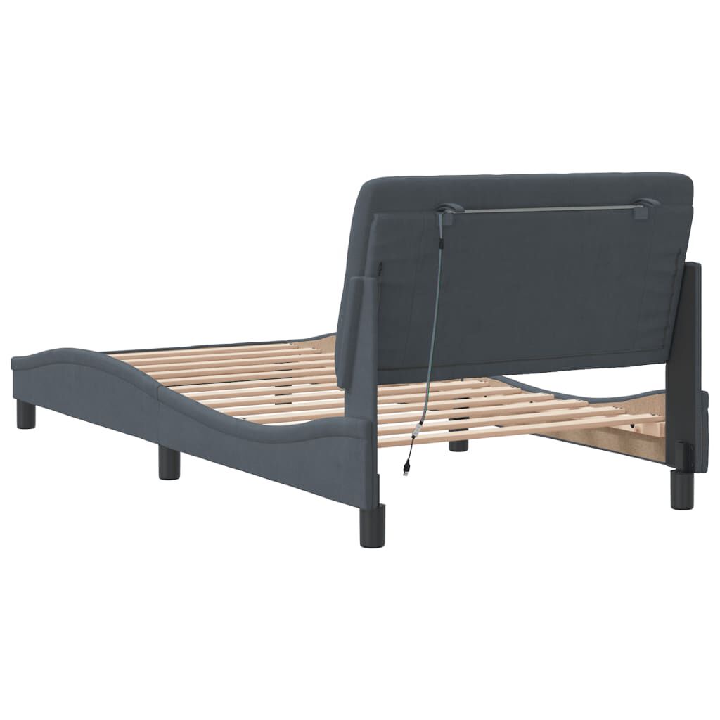 vidaXL Bed Frame with LED without Mattress Dark Grey 100x190 cm Velvet