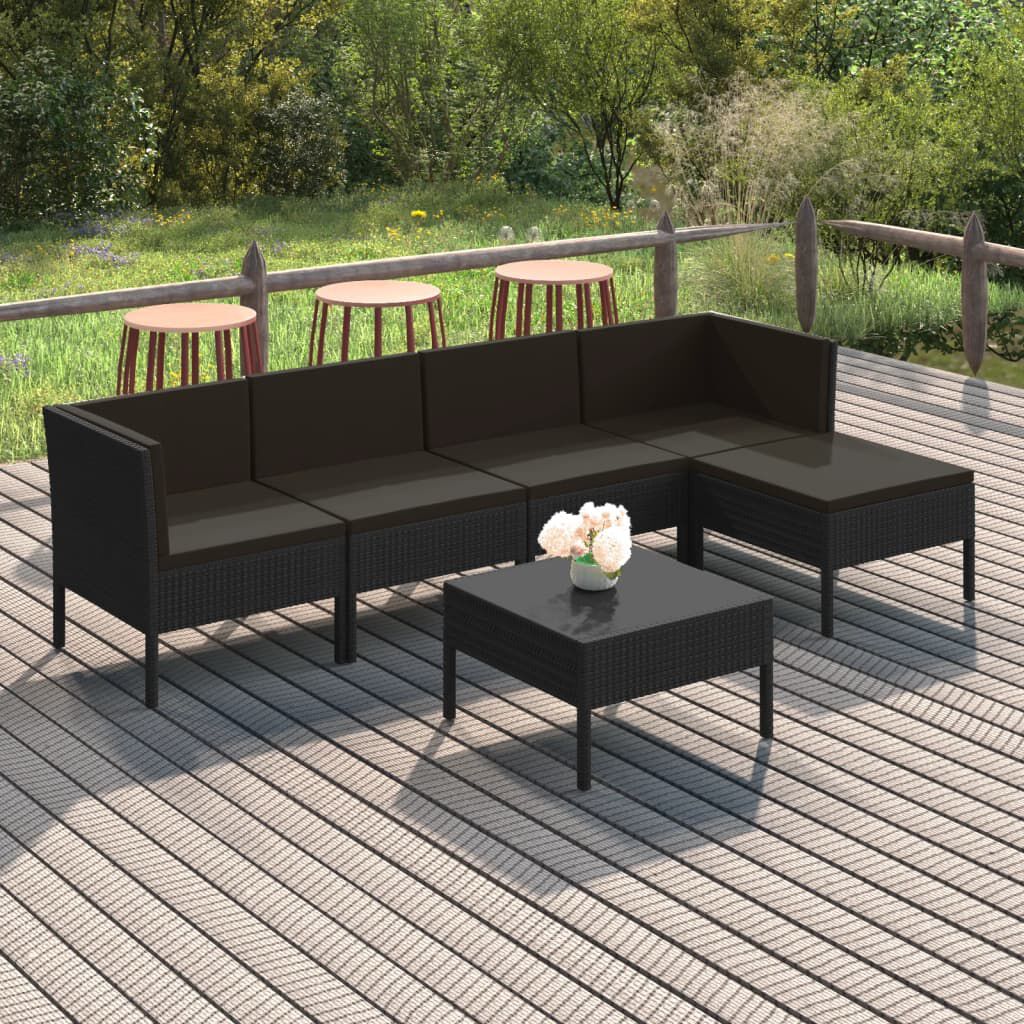 vidaXL 6 Piece Garden Lounge Set with Cushions Poly Rattan Black