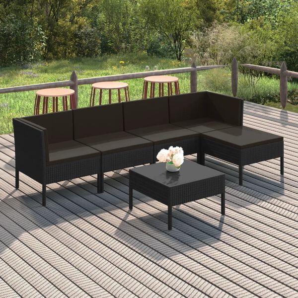 vidaXL 6 Piece Garden Lounge Set with Cushions Poly Rattan Black