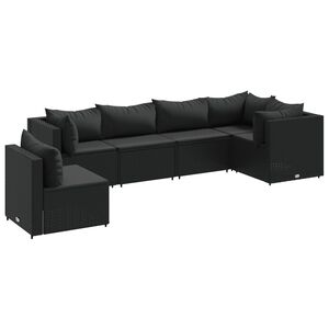 vidaXL 6 Piece Garden Lounge Set with Cushions Black Poly Rattan