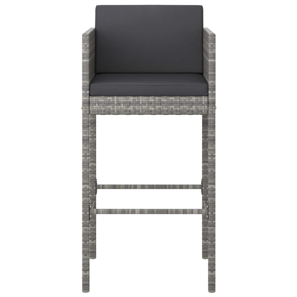 vidaXL Bar Stools 4 pcs with Cushions Grey Poly Rattan