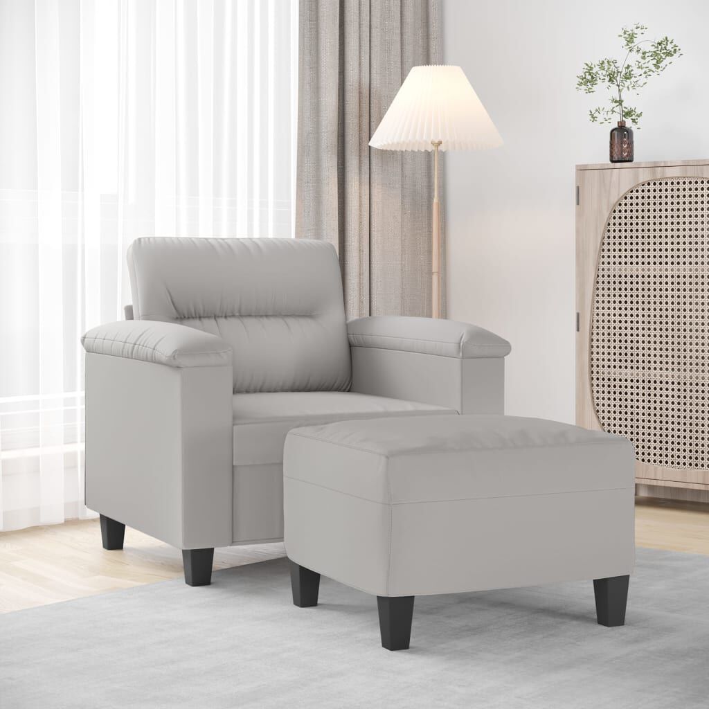 vidaXL Sofa Chair with Footstool Light Grey 60 cm Microfibre Fabric