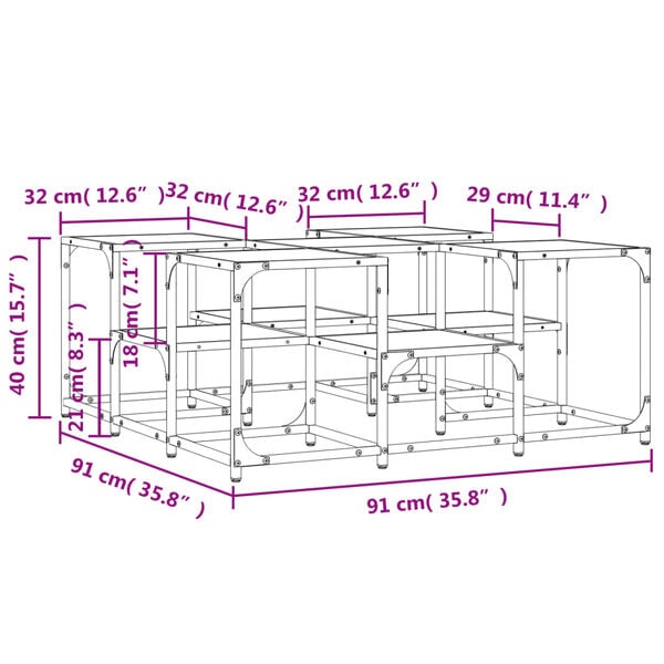 vidaXL Coffee Table Smoked Oak 91x91x40 cm Engineered Wood