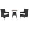vidaXL 3 Piece Garden Bistro Set with Cushions Black Poly Rattan