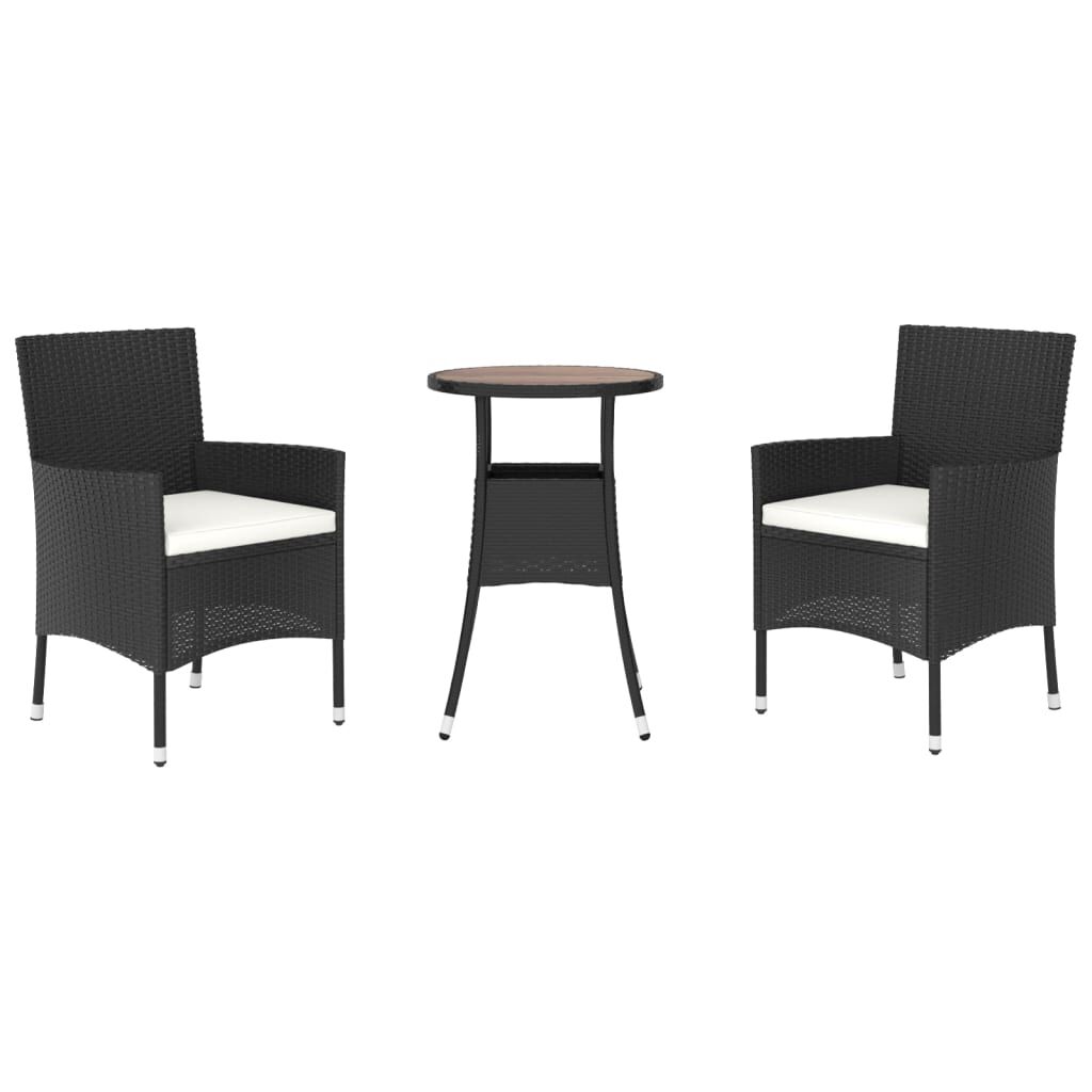 vidaXL 3 Piece Garden Bistro Set with Cushions Black Poly Rattan