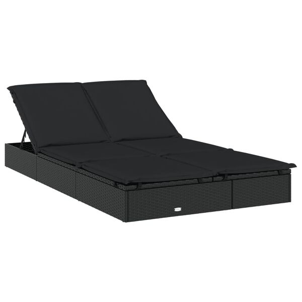 vidaXL 2-Person Sunbed with Round Roof Black 211x112x140 cm Poly Rattan