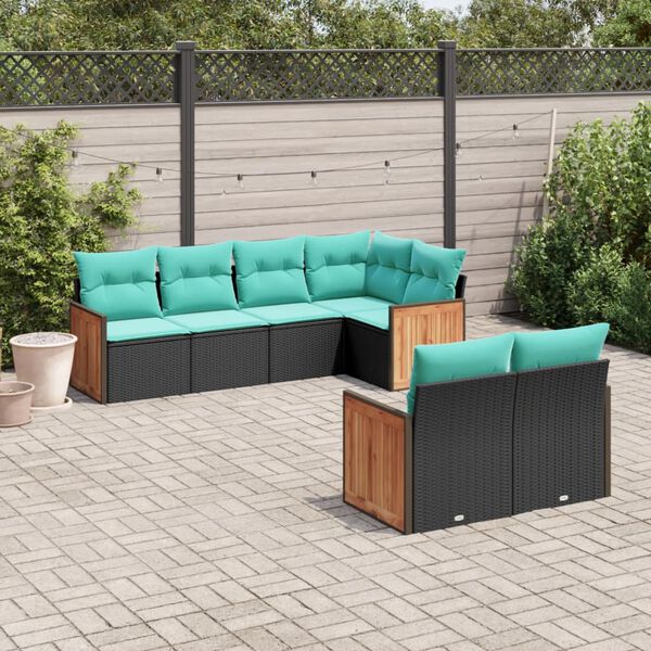 vidaXL 7 Piece Garden Sofa Set with Cushions Black Poly Rattan
