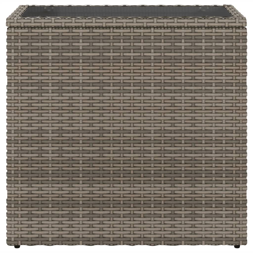 vidaXL Garden Side Table with Glass Top Grey 58x27.5x55 cm Poly Rattan