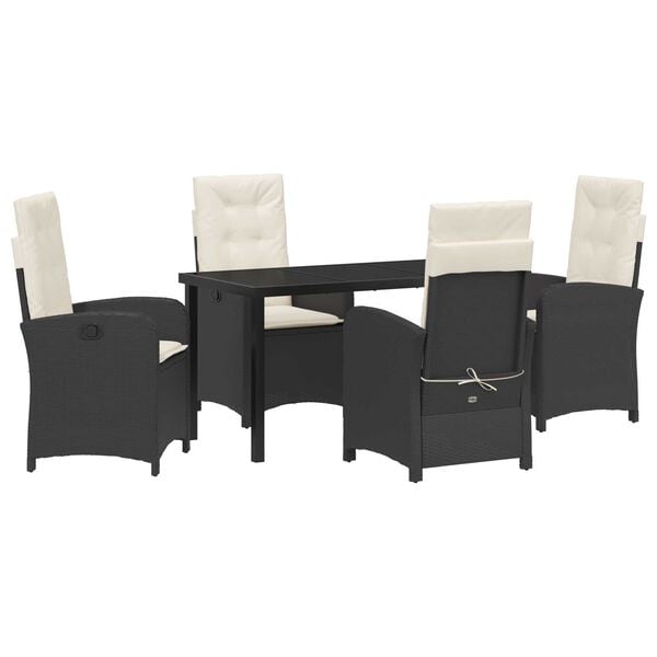 vidaXL Garden Dining Set with Cushion 5 pcs Black Poly Rattan