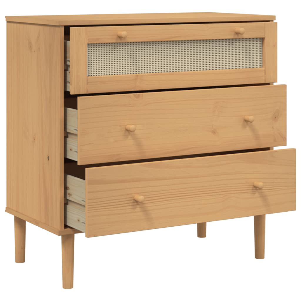 vidaXL Drawer Cabinet SENJA Rattan Look Brown 80x40x80 cm Solid Wood Pine