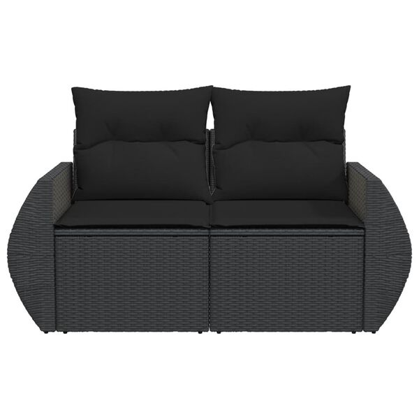 vidaXL Garden Sofa with Cushions 2-Seater Black Poly Rattan