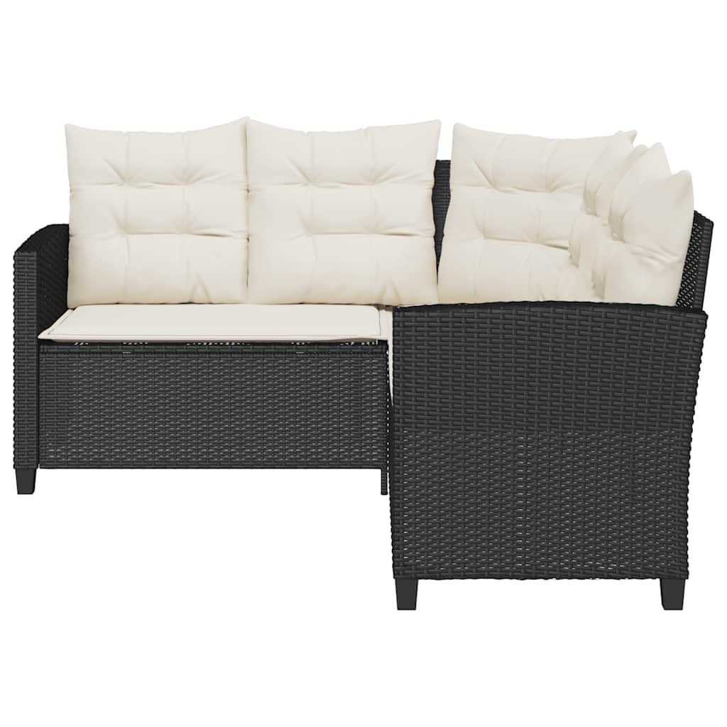 vidaXL Garden Sofa with Table&Cushions L-shaped Black Poly Rattan