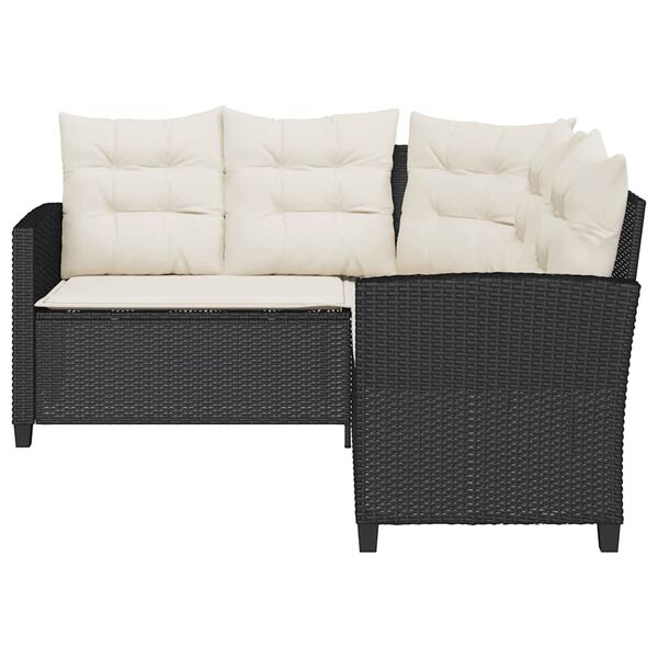 vidaXL Garden Sofa with Table&Cushions L-shaped Black Poly Rattan