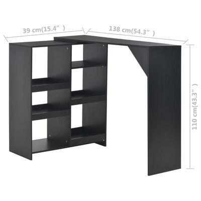 vidaXL Bar Table with Moveable Shelf Black 138x39x110 cm