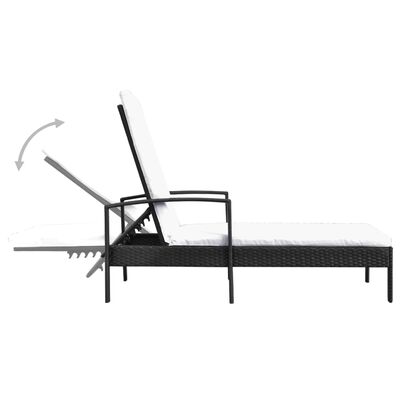 vidaXL Sun Lounger with Cushion Poly Rattan Black
