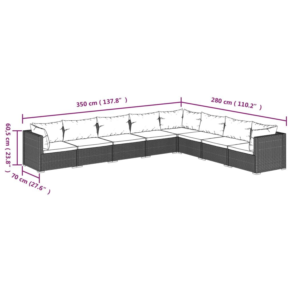vidaXL 8 Piece Garden Lounge Set with Cushions Poly Rattan Black