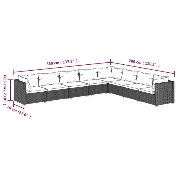 vidaXL 8 Piece Garden Lounge Set with Cushions Poly Rattan Black