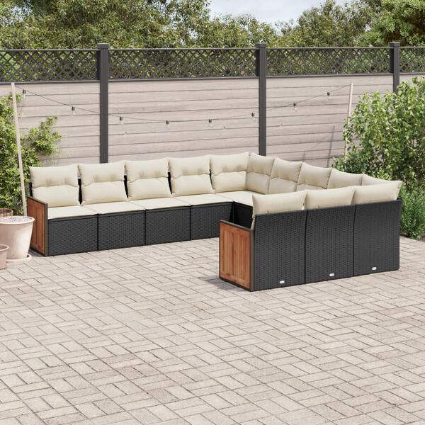 vidaXL 11 Piece Garden Sofa Set with Cushions Black Poly Rattan