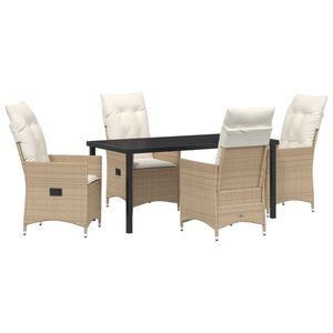 vidaXL Garden Dining Set with Cushion 5 pcs Beige Poly Rattan