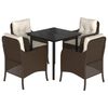 vidaXL 5 Piece Garden Dining Set with Cushions Brown Poly Rattan