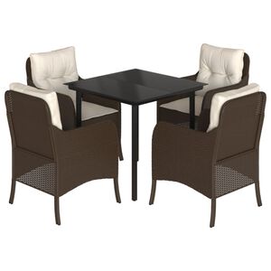 vidaXL 5 Piece Garden Dining Set with Cushions Brown Poly Rattan