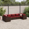 vidaXL 7 Piece Garden Lounge Set with Cushions Brown Poly Rattan