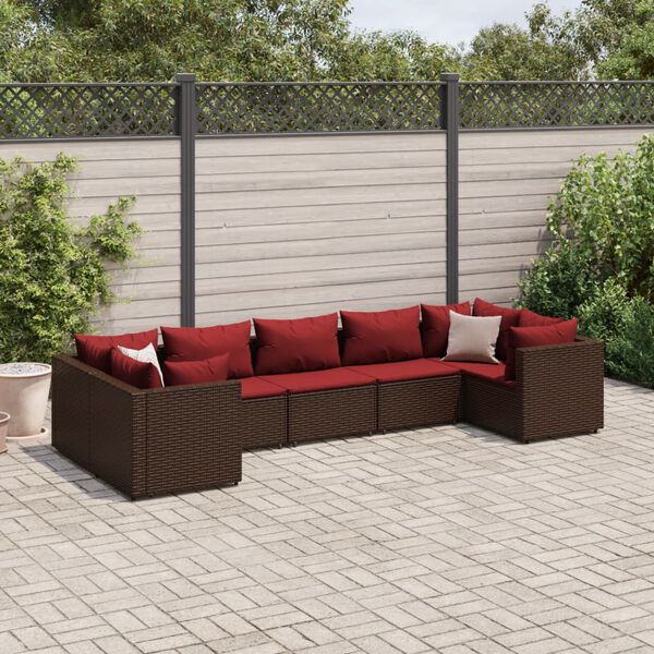 vidaXL 7 Piece Garden Lounge Set with Cushions Brown Poly Rattan