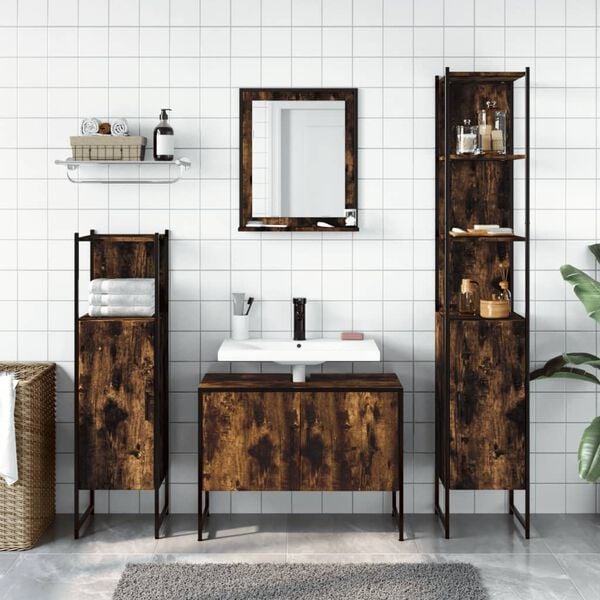 vidaXL 4 Piece Bathroom Cabinet Set Smoked Oak Engineered Wood