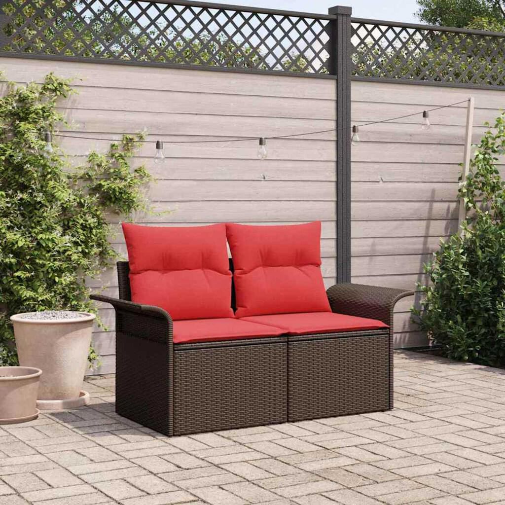 vidaXL Garden Sofa with Cushion Brown 141 x 62 x 69cm Poly Rattan