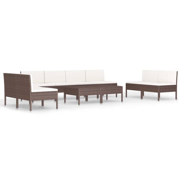 vidaXL 10 Piece Garden Lounge Set with Cushions Poly Rattan Brown