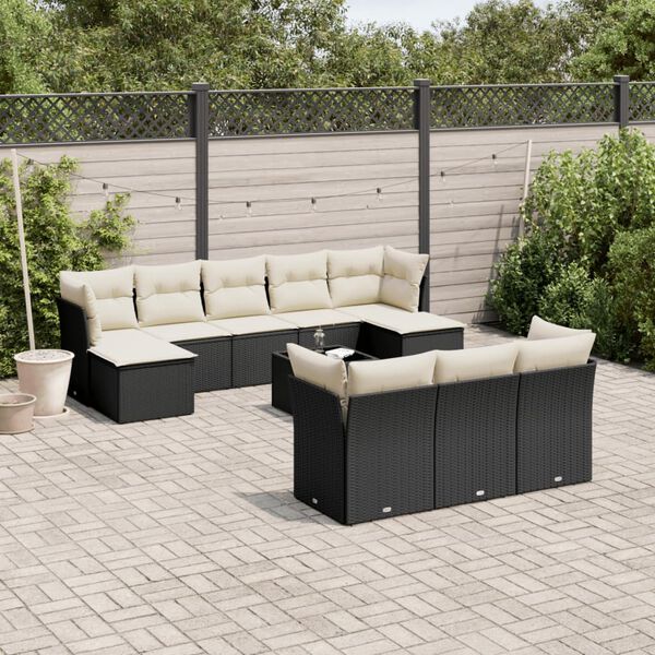 vidaXL 11 Piece Garden Sofa Set with Cushions Black Poly Rattan