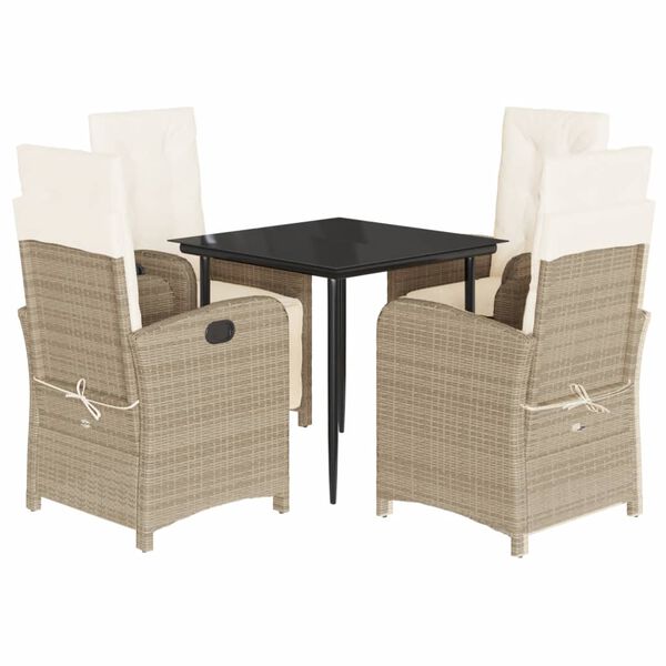vidaXL 5 Piece Garden Dining Set with Cushions Beige Poly Rattan