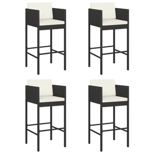 vidaXL Bar Stools 4 pcs with Cushions Black Poly Rattan