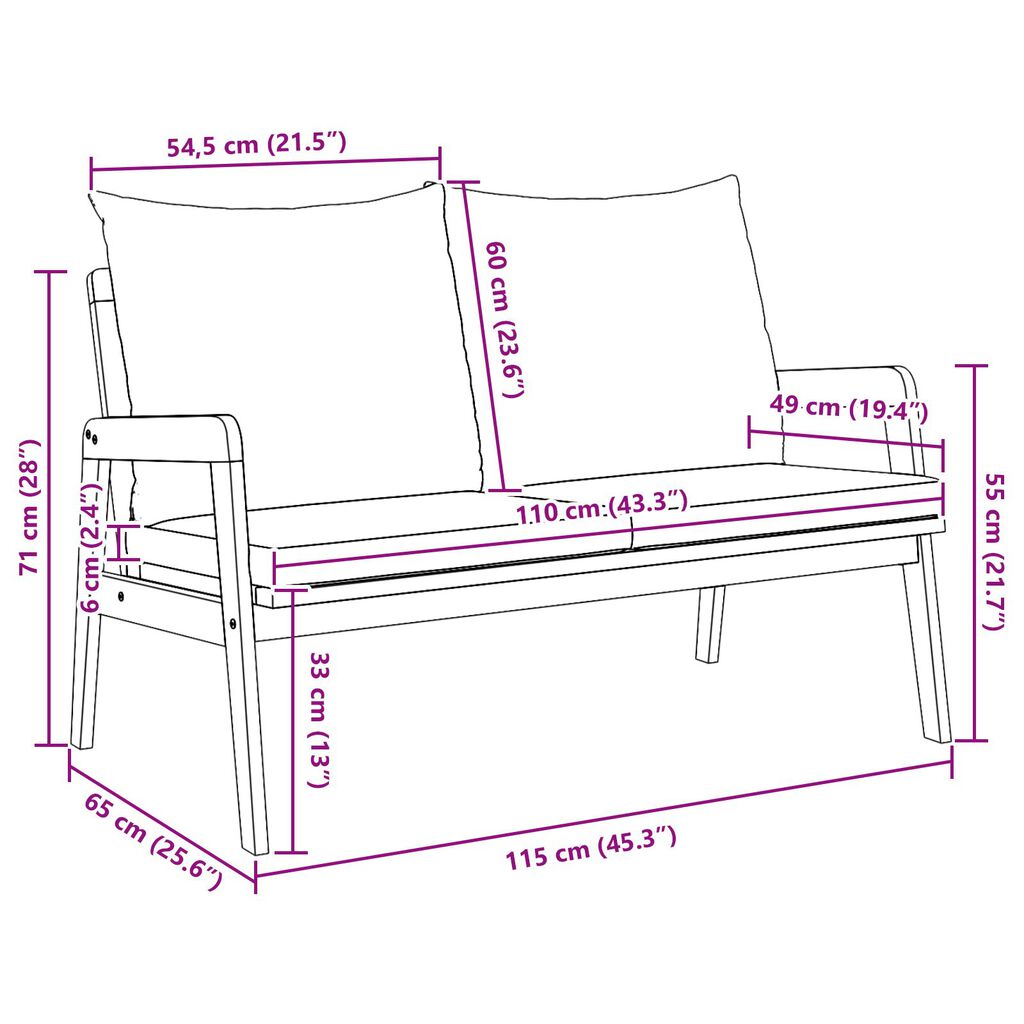 vidaXL Garden Bench with Cushions 115x65x71 cm Solid Acacia Wood