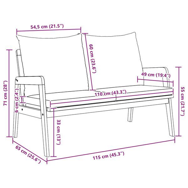 vidaXL Garden Bench with Cushions 115x65x71 cm Solid Acacia Wood