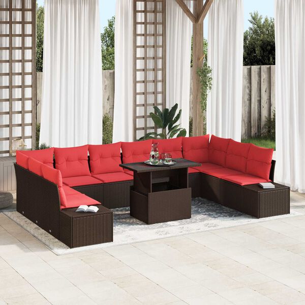 vidaXL 11 Piece Garden Sofa Set with Cushions Brown Poly Rattan