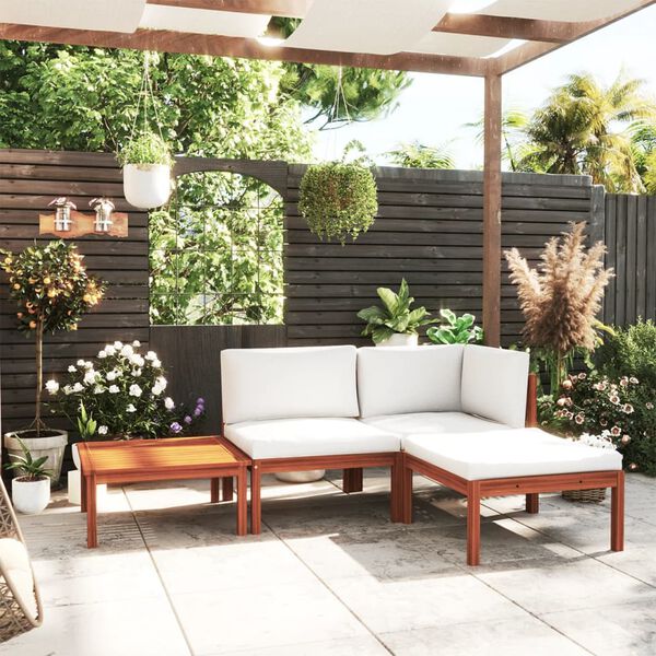 vidaXL 4 Piece Garden Lounge Set with Cushions Cream Solid Acacia Wood