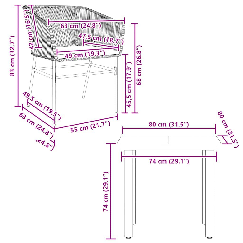 vidaXL 3 Piece Garden Dining Set with Cushions Grey Poly Rattan Glass