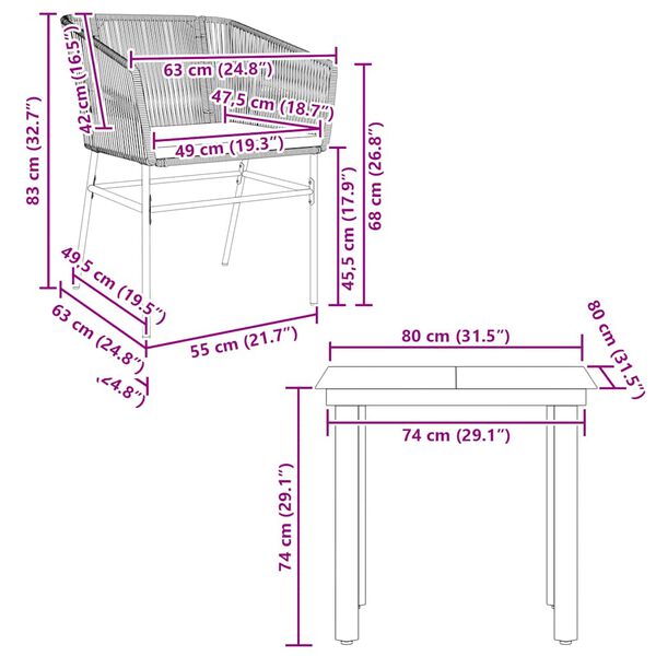 vidaXL 3 Piece Garden Dining Set with Cushions Grey Poly Rattan Glass