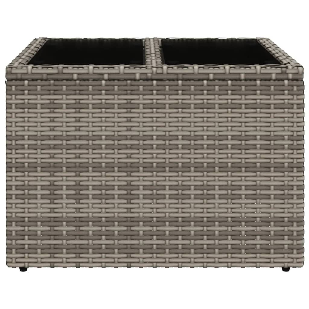 vidaXL Garden Table with Glass Top Grey 55x55x37 cm Poly Rattan