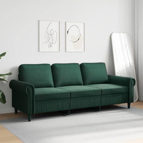 vidaXL 3-Seater Sofa Dark Green 180 cm Velvet