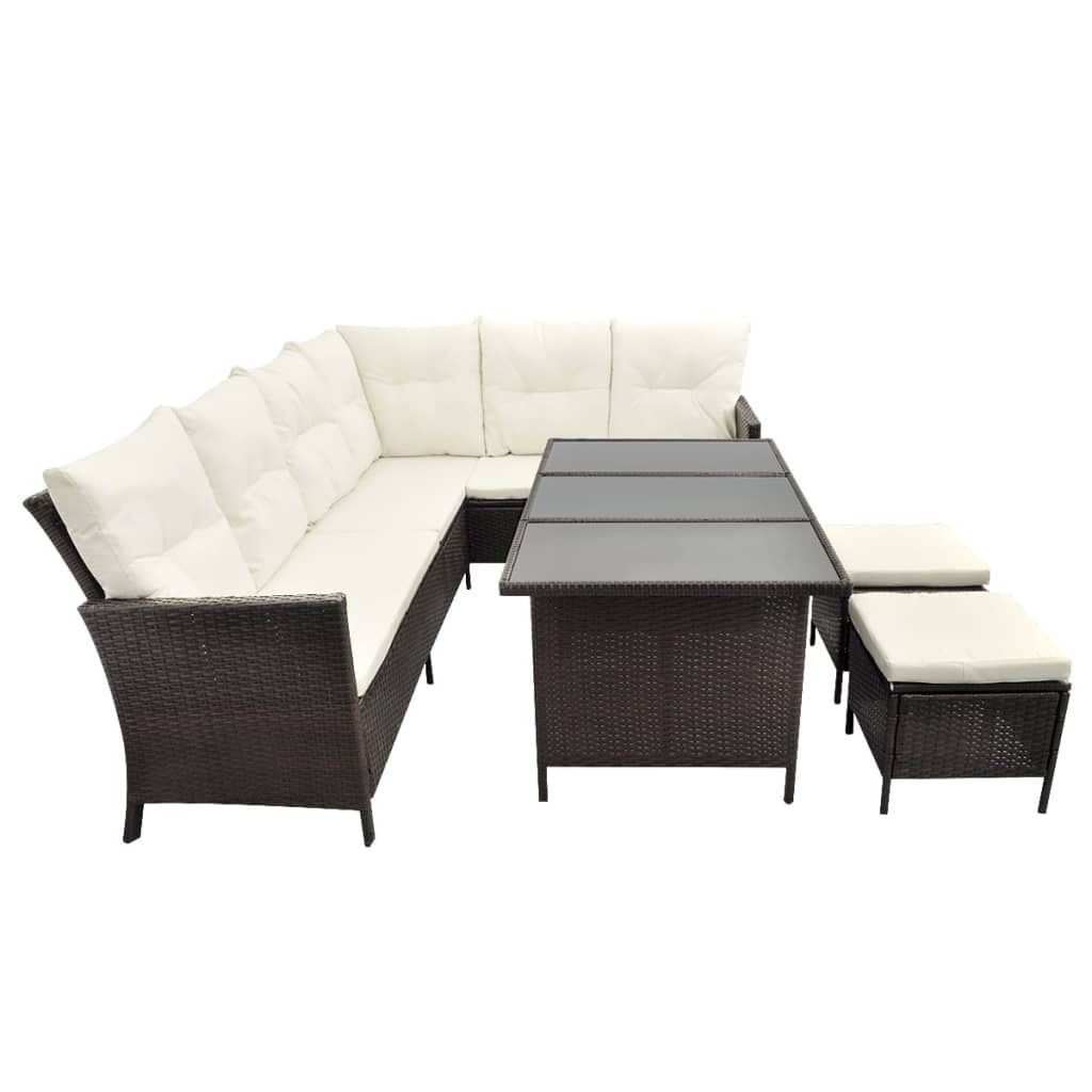 vidaXL 4 Piece Garden Lounge Set with Cushions Poly Rattan Brown