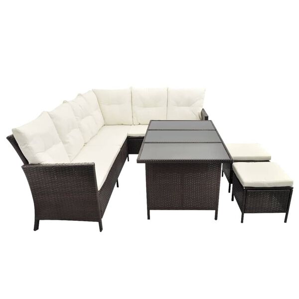 vidaXL 4 Piece Garden Lounge Set with Cushions Poly Rattan Brown