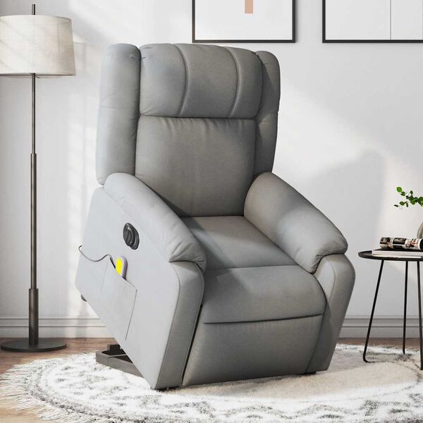 vidaXL Electric Stand up Massage Recliner Chair Light Grey Fabric