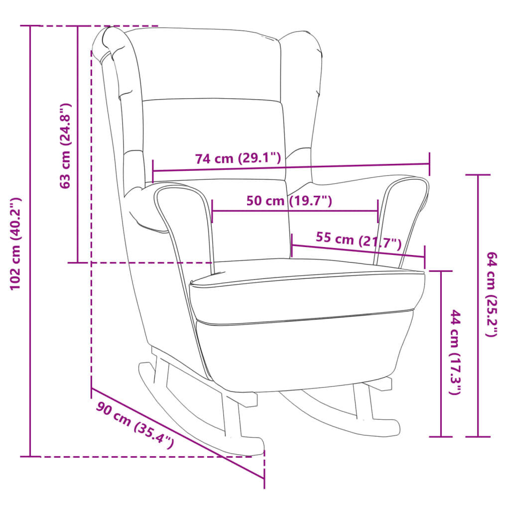 vidaXL Rocking Chair with Solid Wood Rubber Legs Light Grey Velvet