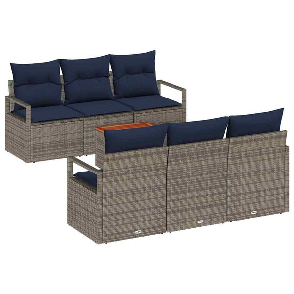 vidaXL Garden Sofa Set with Cushion 7 pcs Grey Poly rattan